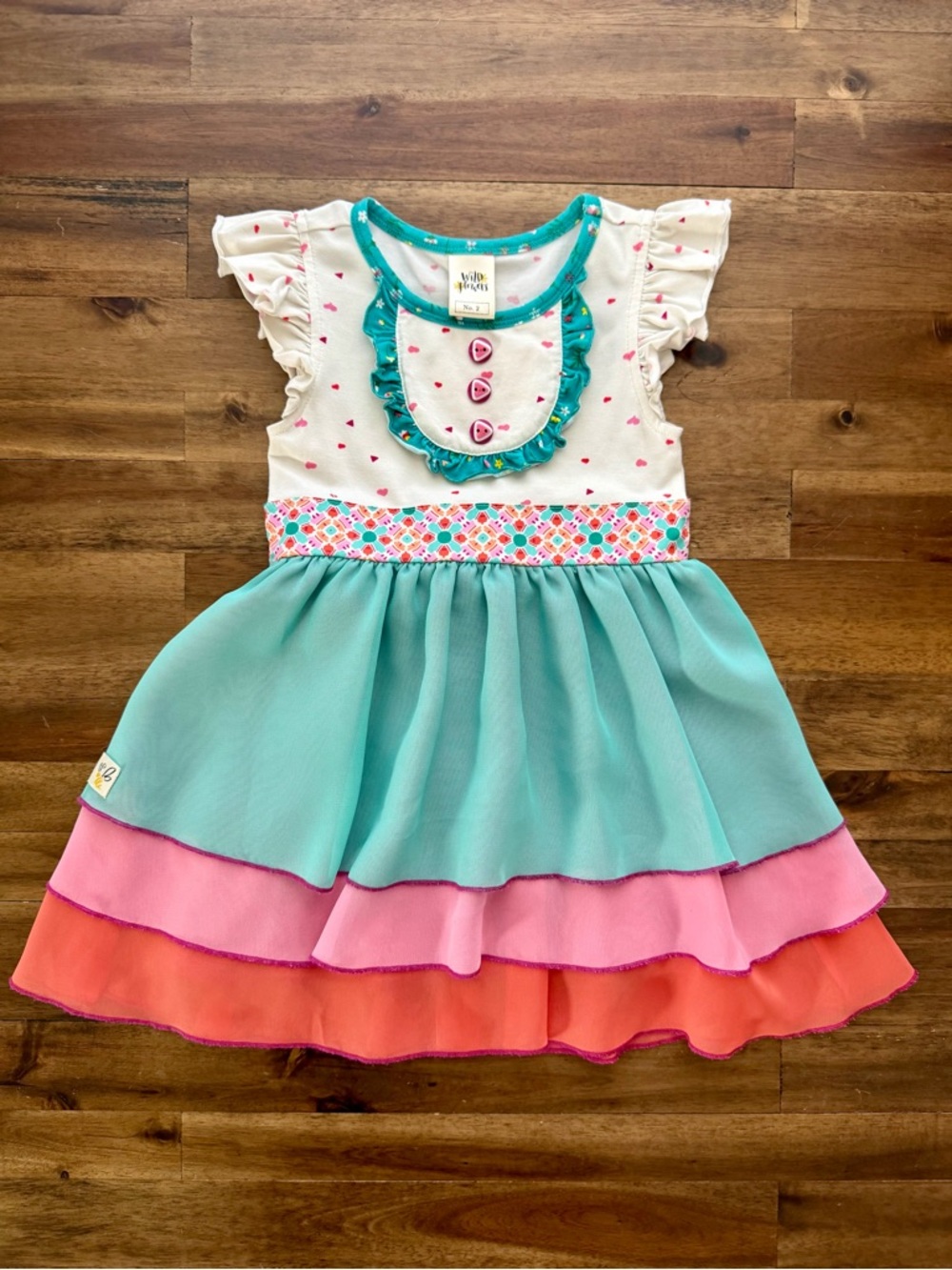 Wildflowers Girls La La Land Galentine’s Day Dress 2 Pink Green Red Tiered Heart